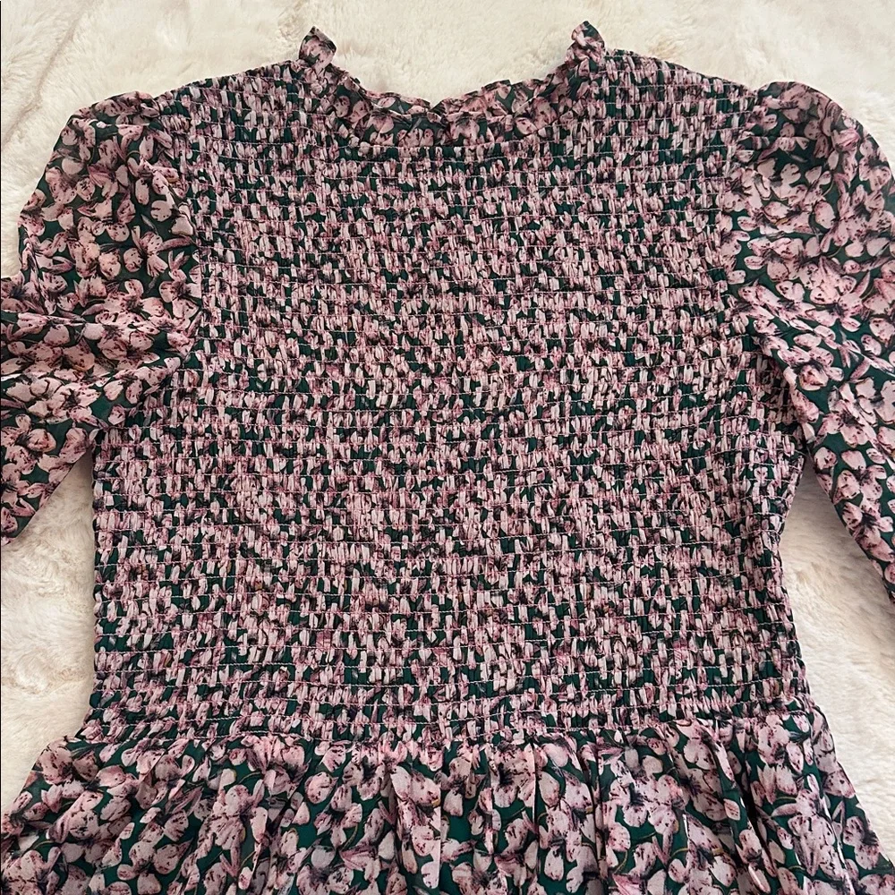 Lulu's Emerald Green and Pink Floral Dress, M - Picture 2 of 13